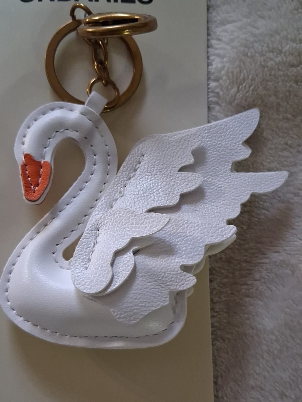 White Swan Leather Keychain with Gold Hardware new With Tags!